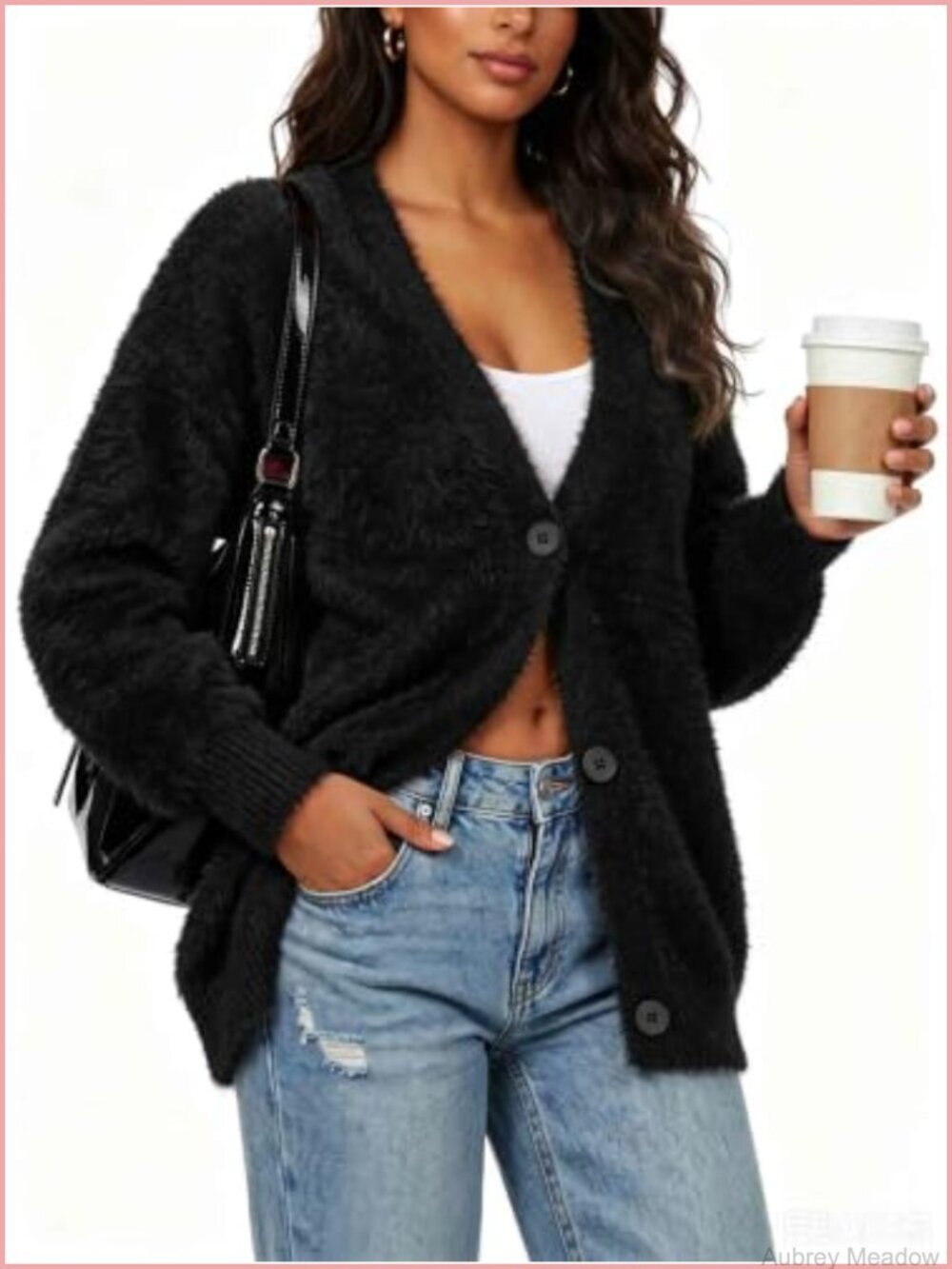Oversized Fuzzy Cardigan V Neck Button Knit Coats
